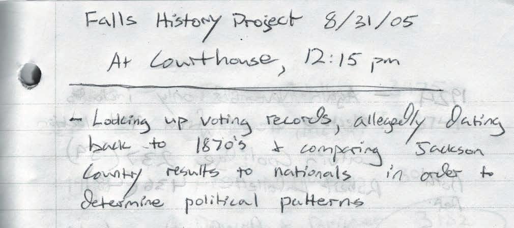 Notes on the Project and Voter History Research About half-way into this project, a er the interviews had been conducted and the voting research had been recorded, I had to ask myself what is the