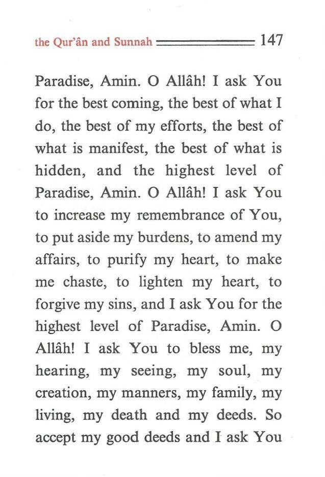 the Qur'an and Sunnah = = ==== 147 Paradise, Amin. 0 Allah!