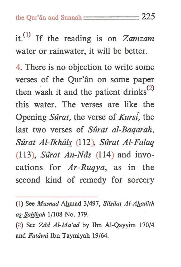 the Qur'an and Sunnah ====== 225 ity) If the reading is on Zamzam water or rainwater, it will be better. 4.
