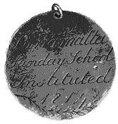 Les Carlisle Fig 5. Reward of merit medal, 1821. Obverse: PARRAMATTA / SUNDAY / SCHOOL / INSTITUTED / 1815.