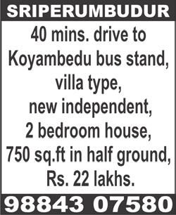 WEST MAMBALAM, Kala Flats, Bakthavatchalam Street, single bedroom, 3 rd floor, no lift, Brahmins only. Ph: 95432 28999, 98949 23908. T.