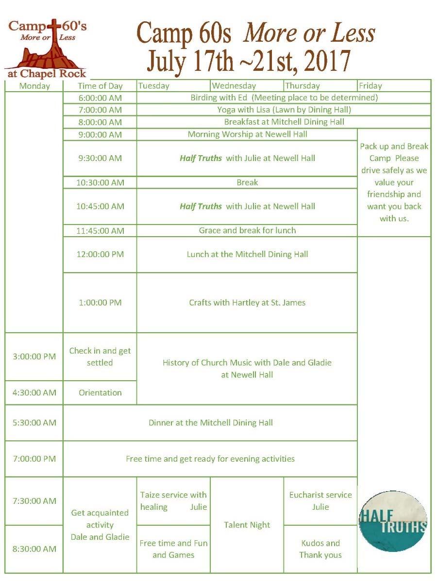 As you can see, by the attached Program, we changed things up a bit more free time (for chit-chat or traveling to town).