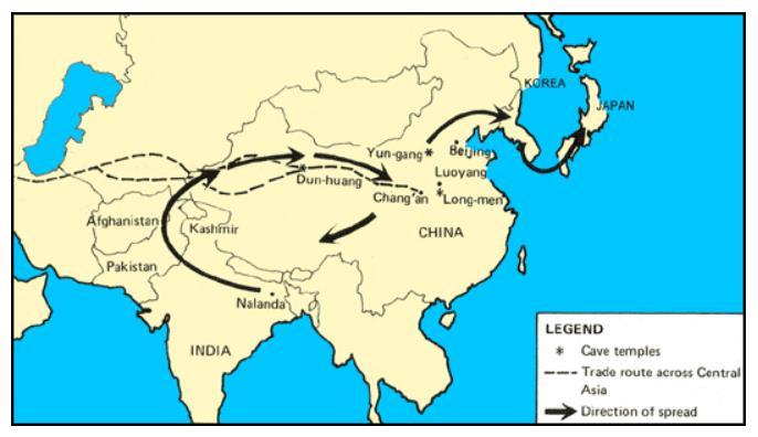 The source: 3 rd century BCE, Emperor Asoka sent missionaries to the northwest of India (present-day Pakistan and Afghanistan).