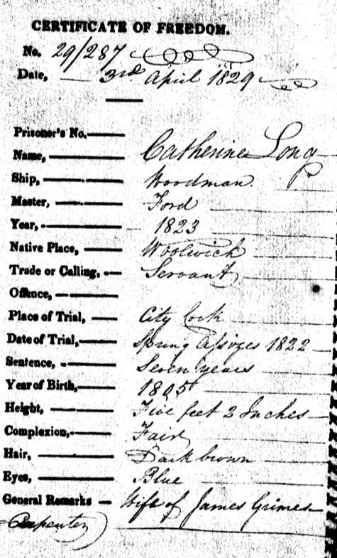 Catherine and James had four children. A son James was born in 1828 and died in infancy. A daughter Mary was born in the female factory and baptised on June 4 th 1829 at St John s Parramatta.