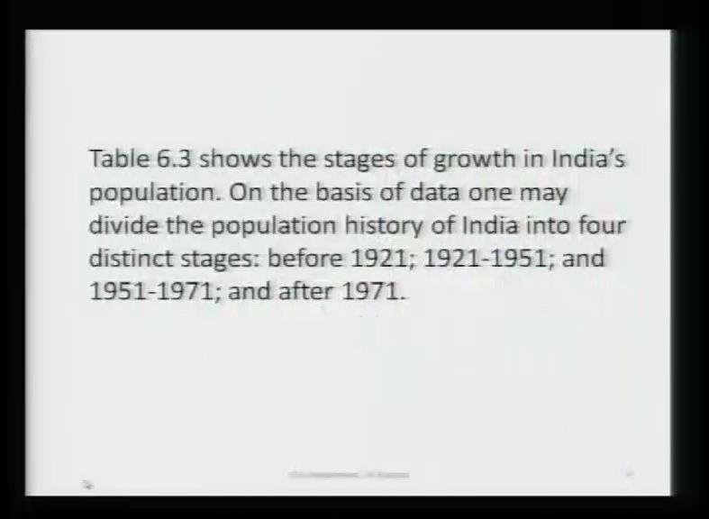 (Refer Slide Time: 30:14) And, now the table also shows stages of growth in India s population.