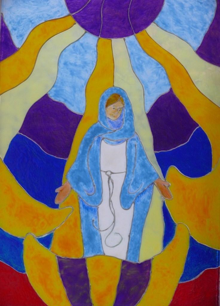 The Holy Trinity with Our Lady At the very back of the Church you will see, at the Blessed Virgin Marys Chapel, a beautiful design portraying Our Lady and The Holy Trinity, this has been designed and