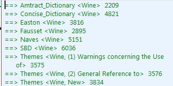 Double clicking any dictionary shown will show its entry for wine.