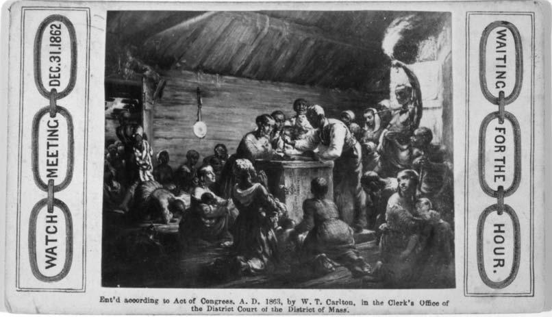 African-American Holidays, Festivals, and Celebrations This 1863 illustration depicts a watch meeting of December 31, 1862.