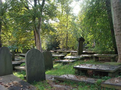 Gravestones were ordered to be placed vertically to allow shrubs to grow and improve decomposition and trees were planted around and inside the site.
