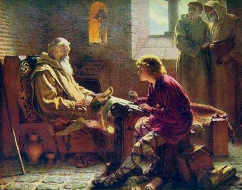 Venerable Bede Translating the Gospel of John by JD Penrose portrays a man widely regarded as the greatest of all the Anglo-Saxon scholars.