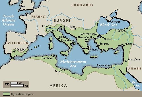 At its height, the Byzantine empire covered an area from Rome through southeastern