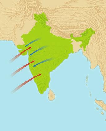 A monsoon is a strong wind that blows one direction in winter and the opposite direction in summer. The winter monsoon brings the cold, dry air of the mountains.