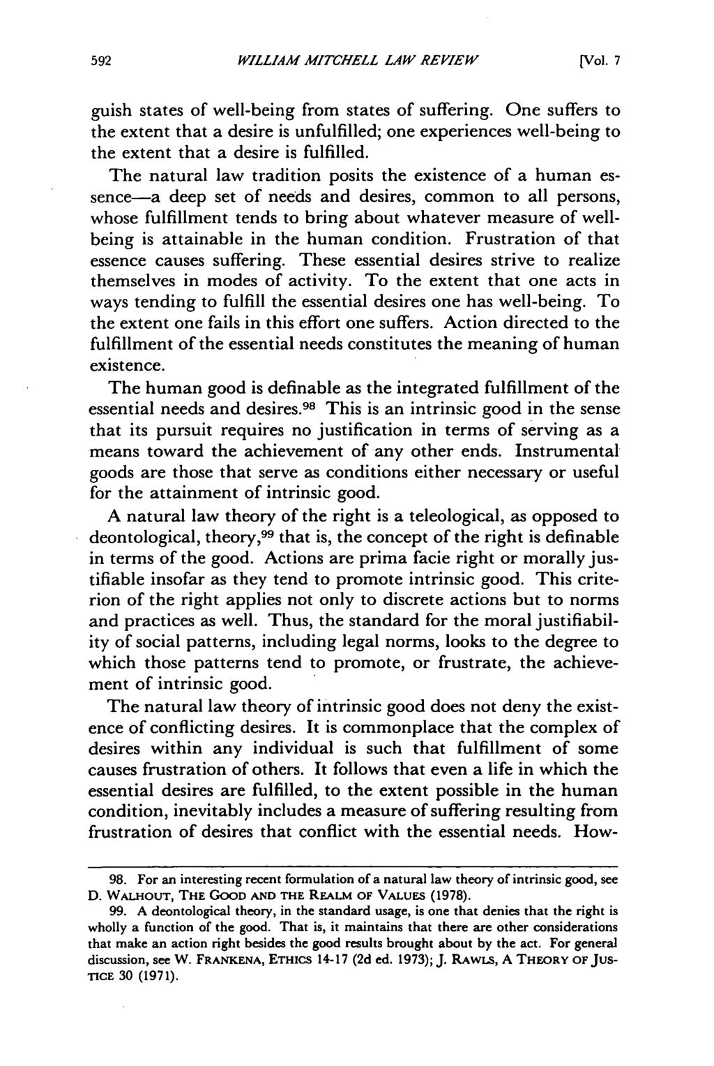 William Mitchell Law Review, Vol. 7, Iss. 3 [1981], Art. 1 WILLIAM MITCHELL LAW REVIEW [Vol. 7 guish states of well-being from states of suffering.
