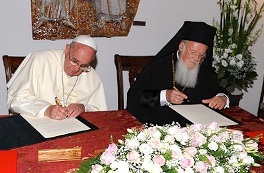 Relationship of Pope Francis & Patriarch Bartholomew On the occasion of their meeting in Jerusalem in May of 2014 both the Pope and Patriarch signed a joint declaration in which they: remembered the