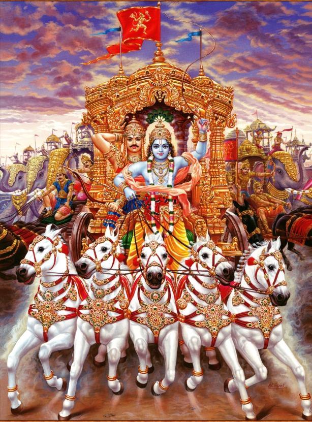 Chariot Our Material body 5 Horses 5 senses Horse s Reins Mind Arjuna Individual spirit soul in conflict and confusion Krishna God within us, the guide through our life Inner Journey through