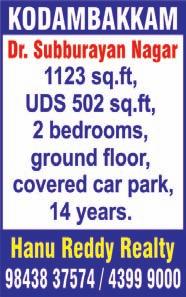 ft, 8 years old, no car park. Ph: 9444514650. No 47, Baroda Square, T-1, Baroda Street, 750 sq.ft, 3 rd floor, no lift, covered car park, cash party, price Rs.