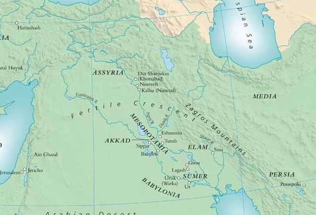 Document 2 Question 1 This map shows the region where Sumer and the other early civilizations of ancient Mesopotamia arose.