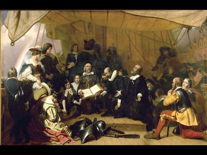 1620: 102 English Pilgrims travel to America aboard the Mayflower.