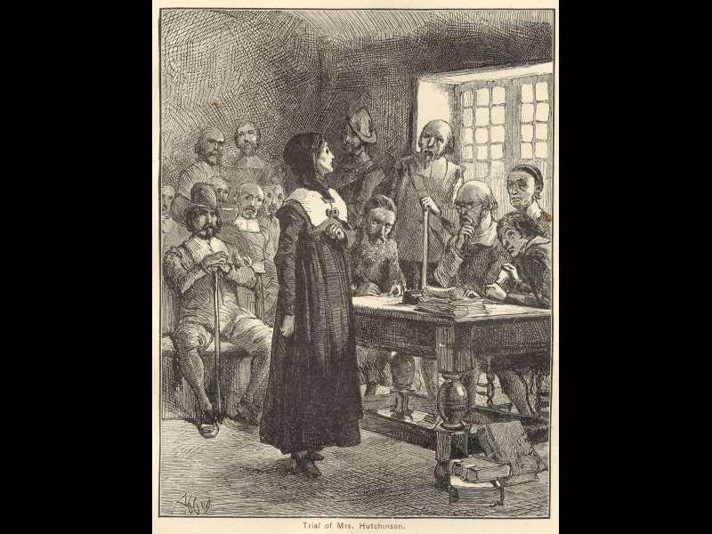 1637: Puritan heretic Anne Hutchinson is also banished from Massachusetts.
