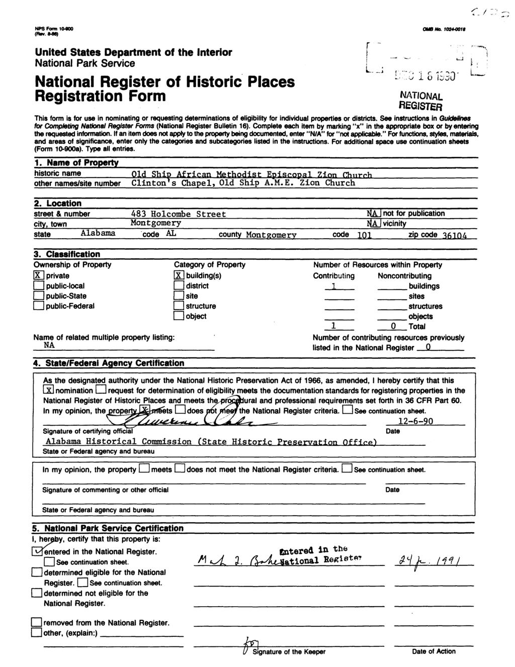 NPS Form 10*00 (Ftov.frM) United States Department of the Interior Registration Form r~ L-j OMB No.