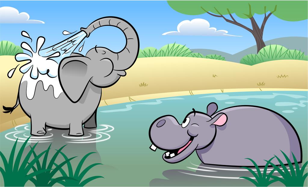 He loved to bathe in the waterhole while talking to his hippopotamus friend Ringo. The days were hot and it was always refreshing to cool off in the water.