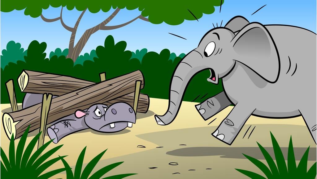 The two young elephants set out on their expedition to find Ringo. It wasn t long before Tolongo came upon the poor hippopotamus. There he was, caught in a poacher s trap; he couldn t move.