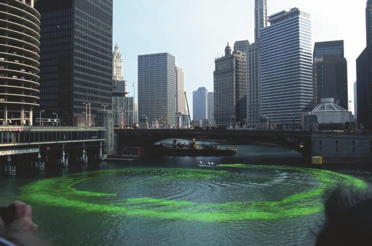 The Chicago River becomes green for St Patrick s Day. Catholics and Protestants. In the United States, the first celebration of St Patrick s Day was in Boston in 1737.