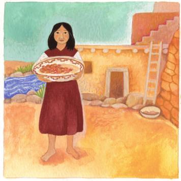 Sue lives with her family in New Mexico. They are members of the Zuni Indian tribe. They live in a pueblo, which is a village with houses made of sturdy bricks.