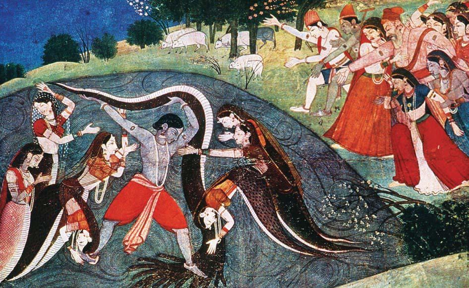This painting of Krishna battling with a demon in the form of a snake was created in 1785.