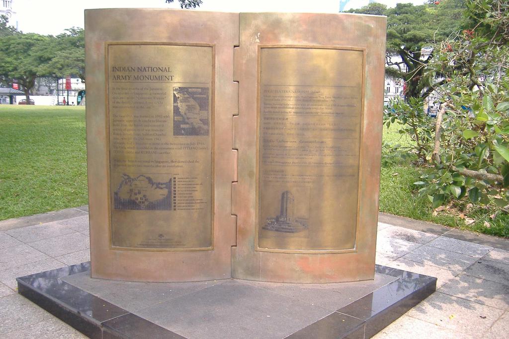 INDIAN NATIONAL ARMY MONUMENT IN SINGAPORE Praise of the adopted land, the processes of adoption, problems faced, challenges overcame, and failures and poverty received pointed references in the