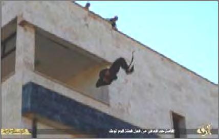 16 Left: Man accused of theft having his hand cut off (ISIS-affiliated Twitter account; ISIS-affiliated website, February 28, 2015) Right: Man accused of sodomy being thrown off the roof of a