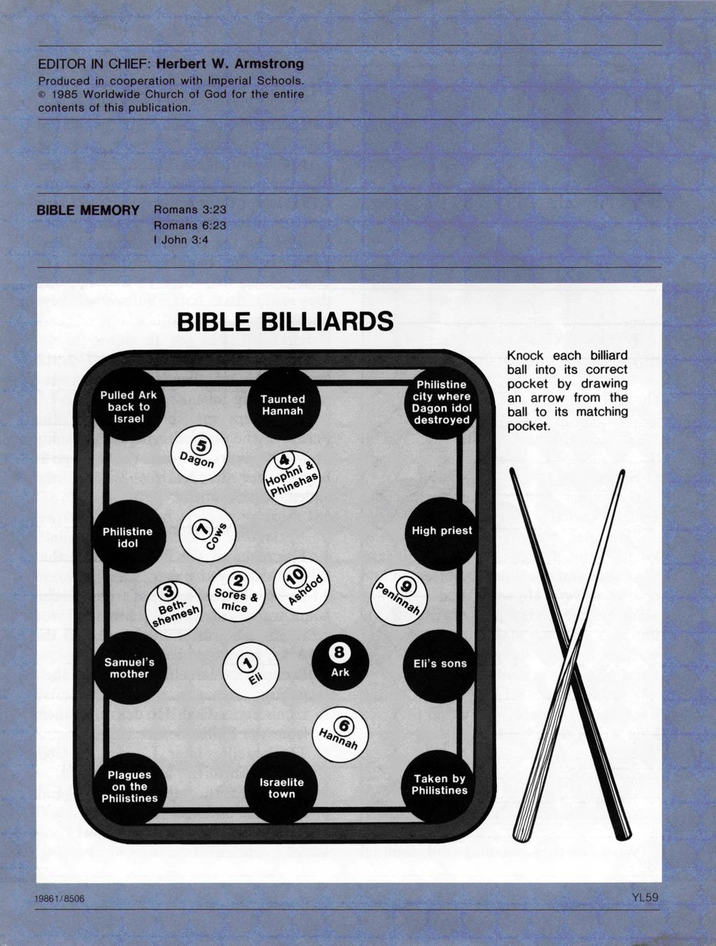 BIBLE BILLIARDS Knock each billiard ball into its correct
