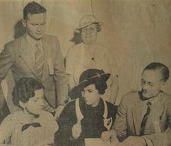 Leaders of Eloquent Hands Convention. They supervise at 1936 UAD Convention seated Fern Player, Eula Pusey and E. Ross Thurston. Standing, George L.