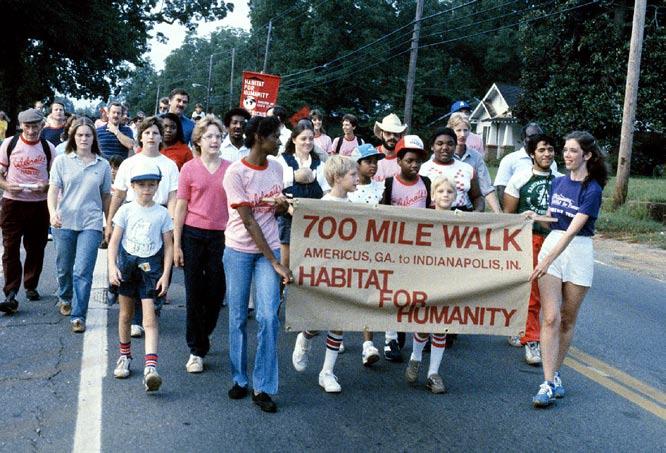 In 1983, Habitat supporters walked seven hundred miles from Americus to Indianapolis, Indiana, in order to raise both funds and people s awareness of the organization.