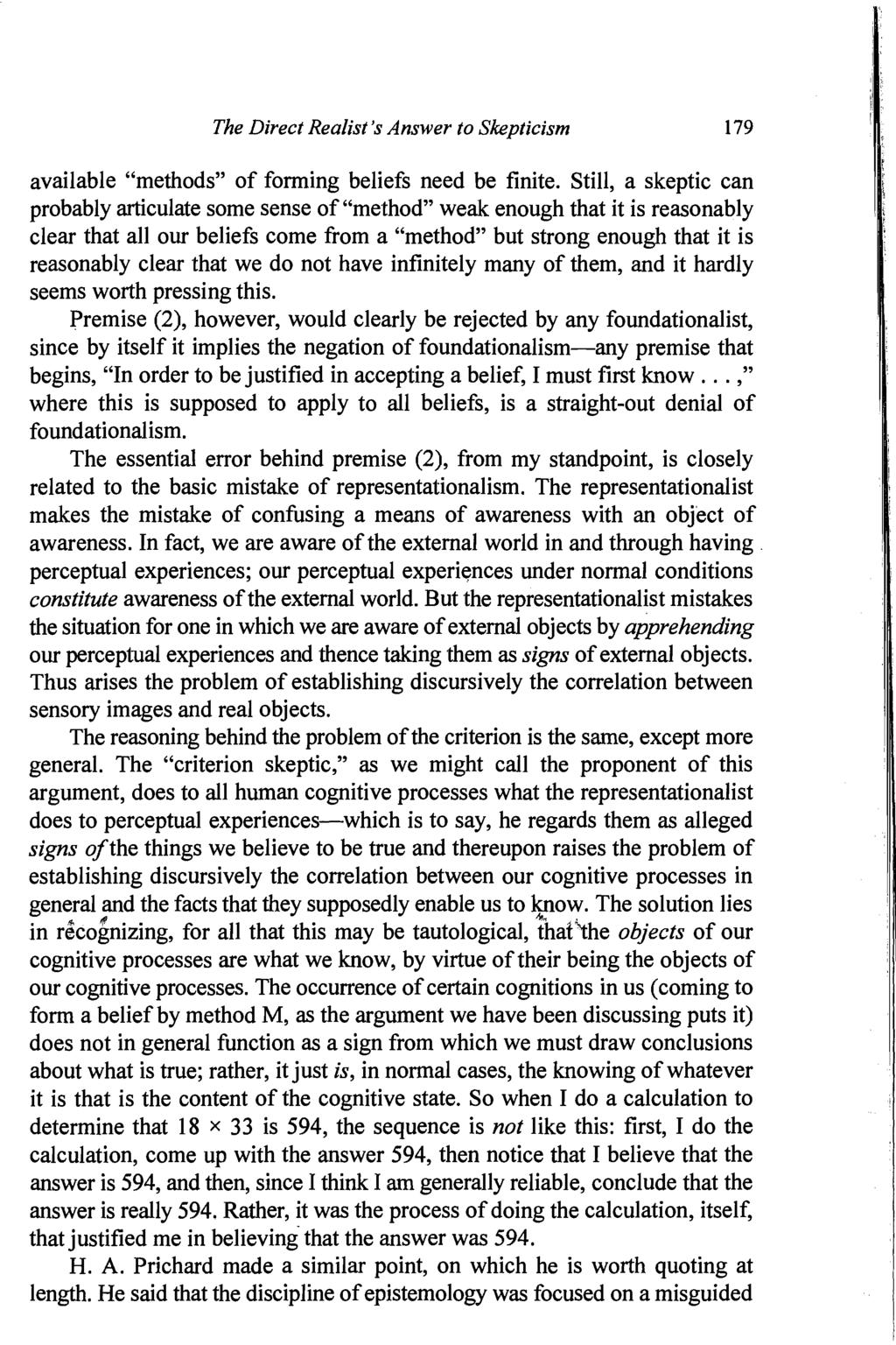 ._-------'- The Direct Realist's Answer to Skepticism 179 available "methods" of forming beliefs need be finite.