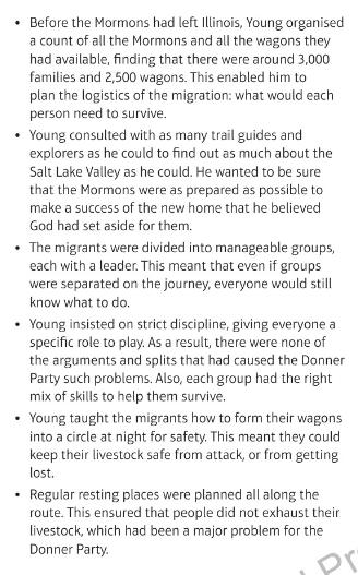 Task: Explain why the Mormons were able to make the journey west successfully. When the Mormons arrived in Salt Lake City this was not the end of their story.