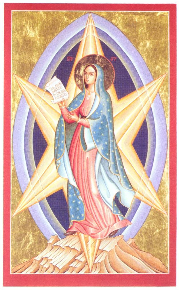 On the morning of Pentecost she watched over with her prayer the beginning of evangelization prompted by the Holy Spirit: may she be the Star of the evangelization ever