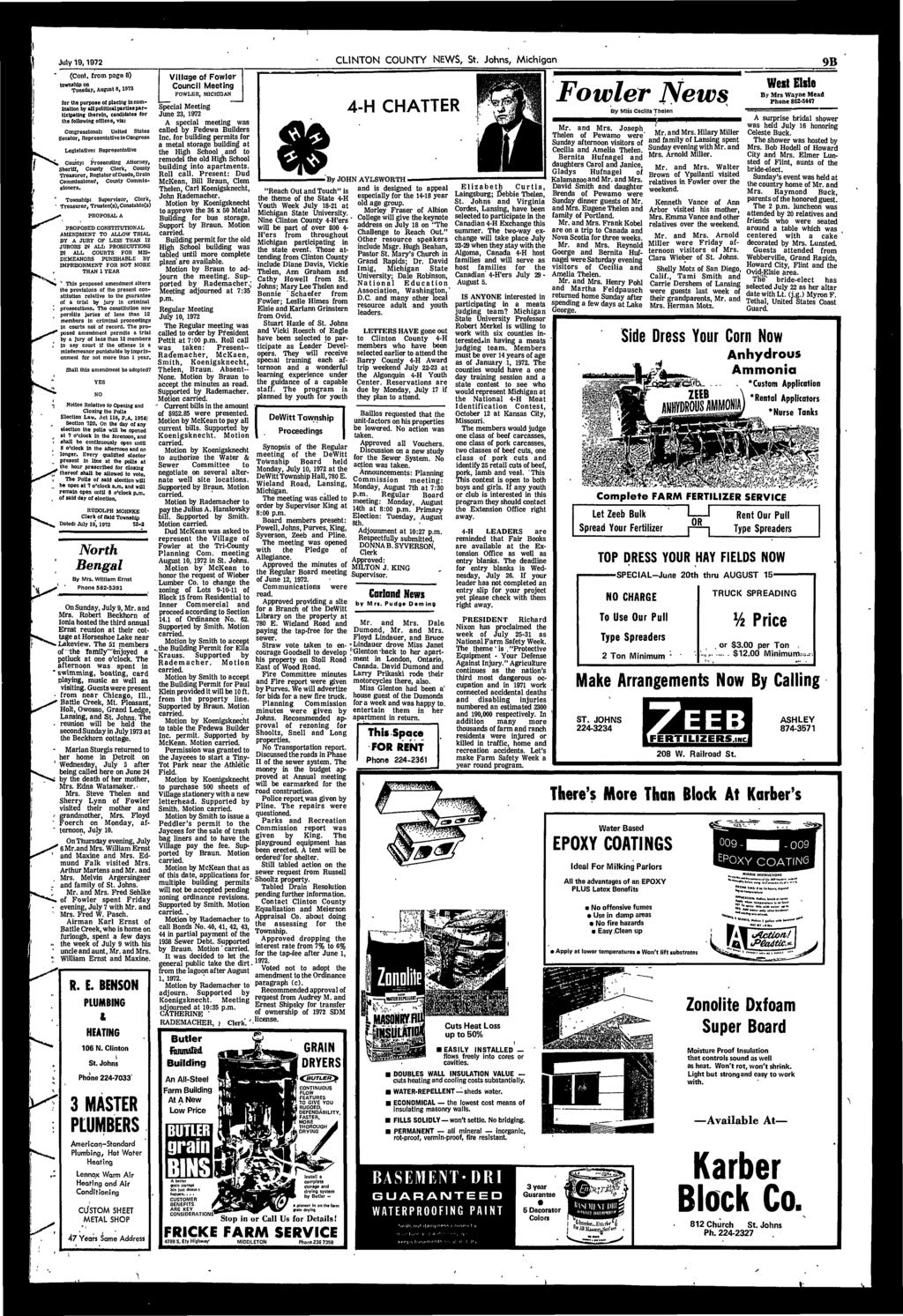 *X July 19,1972 CLINTON COUNTY NEWS, St. Johns, Mchgan 9B (Cont.