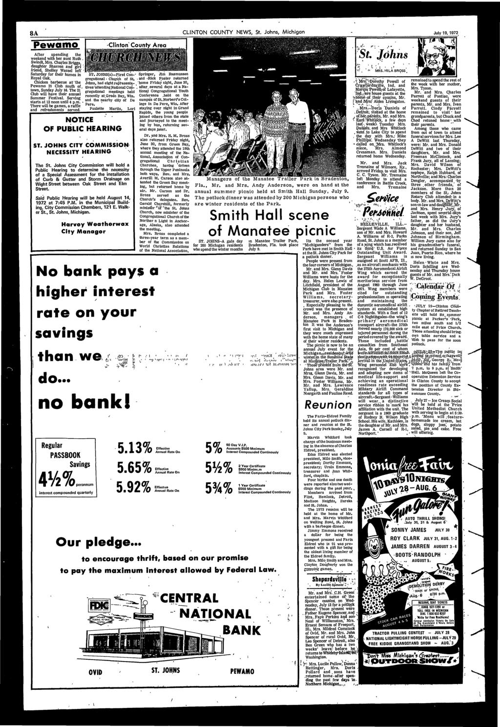 8A CLINTON COUNTY NEWS, St. Johns, Mchgan July 19,1972 Pewamo After spendng the weekend wth hen aunt Ruth. Swndt, Mrs.