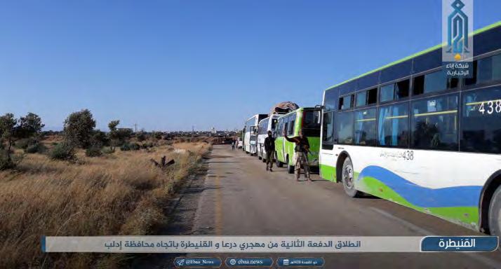 7 Right: Buses evacuating from the Quneitra area rebels who did not agree to the surrender agreement.