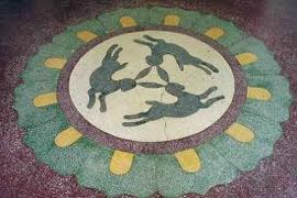 The Three Hares The three hairs diagram is a display of three rabbits chasing each other in a circular form in such a way that each of the ears is shared by two rabbit so that only three ears are