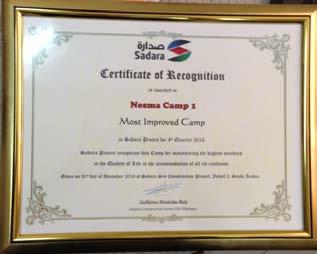 GROUP NEWS Nesma & Partners Jubail Camp Recognised by Sadara Nesma and Partners Jubail Camp 1 was again recognized for its achievement as Most Improved Camp in a ceremony conducted by client, Sadara.