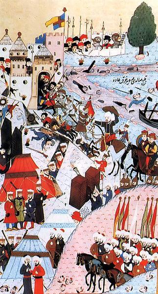 Painting finished in 1584 by the famous Turkish miniaturist Mohammed bey of the 1456 Turkish attack on Belgrade, led by Sultan Mehmet the Conqueror (in the center of the painting, with white turban);