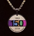 The limited-edition pendant with approximate 20 chain proudly displays United Methodist Women's years of service 1869 and 2019, and the colorful 150th anniversary logo in soft enamel.