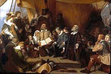 Depicting the Pilgrims as they leave Holland