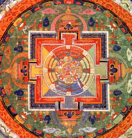 Enlarge this image. Mandala of the Buddhist deity Chakrasamvara, approx. 1700 1800 (detail). Thangka; colors on cotton. Tibet. Courtesy of the Asian Art Museum, The Avery Brundage Collection, B60D50.