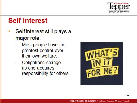 Most people are. Self-interest Regarding the issue of self-interest, people sometimes get upset about it. Aren t we supposed to be selfinterested?