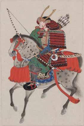 382 part 3 / an age of accelerating connections, 500 1500 The Samurai of Japan This late nineteenth-century image shows a samurai warrior on horseback clad in armor and a horned helmet while carrying