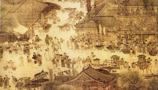 370 part 3 / an age of accelerating connections, 500 1500 Kaifeng This detail comes from a huge watercolor scroll, titled Upper River during Qing Ming Festival, originally painted during the Song