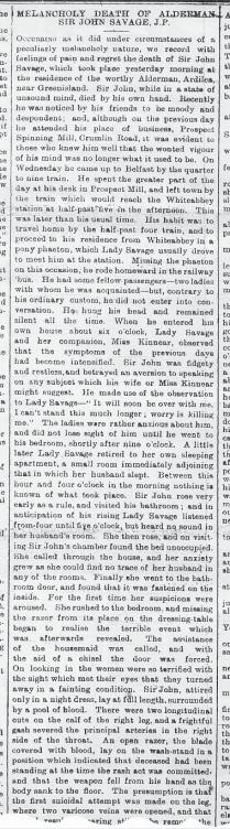 Neill in July 1845 Lot E20 SAVAGE See newspaper report in next column which was taken from the Newsletter, Saturday 16th June, 1883 Grave purchased John Savage Lot E21-22 SHERRY & POLLOCK family